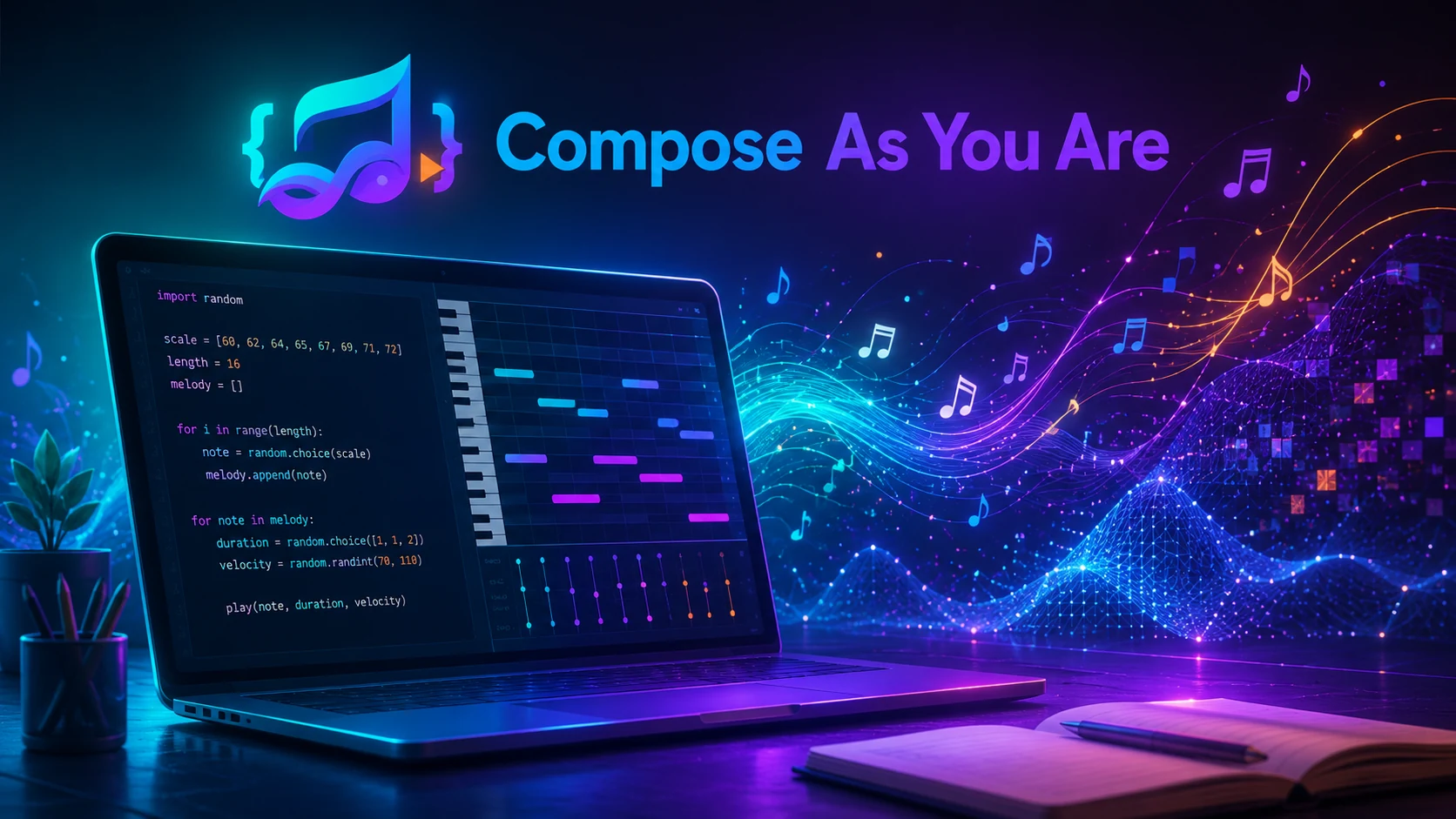 Pythonコードとピアノロールから色彩豊かな音楽が広がるCompose As You Areのイメージ